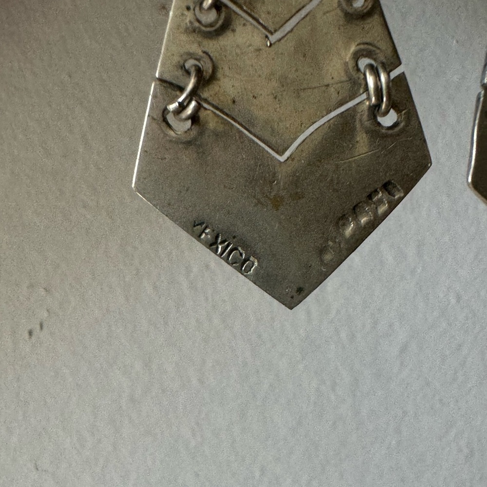 Abalone Shell Silver Dangly Triangle Earrings - image 5